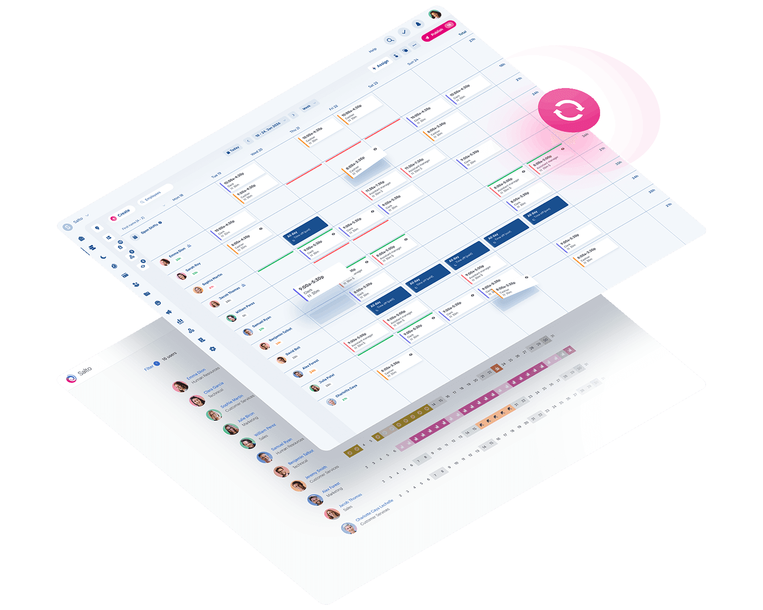 Scheduling view showing employee availability
